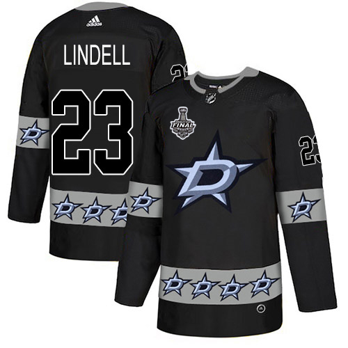 Men Adidas Dallas Stars #23 Esa Lindell Black Authentic Team Logo Fashion 2020 Stanley Cup Final Stitched NHL Jersey->dallas stars->NHL Jersey
